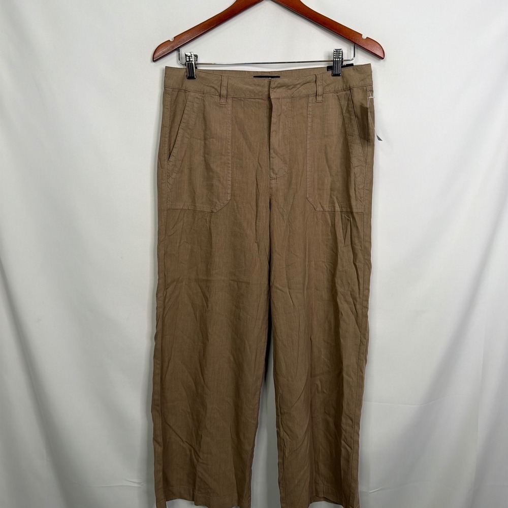 KUT from the Kloth Topaz Khaki High Rise Wide Leg Linen Cropped Pants 6 NWT - Picture 5 of 10